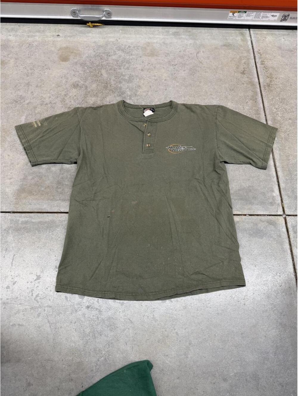 vintage harley davidson made in usa olive green henley shirt size large